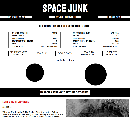 The homepage of my Spacejunk website, showing some of the modules on there